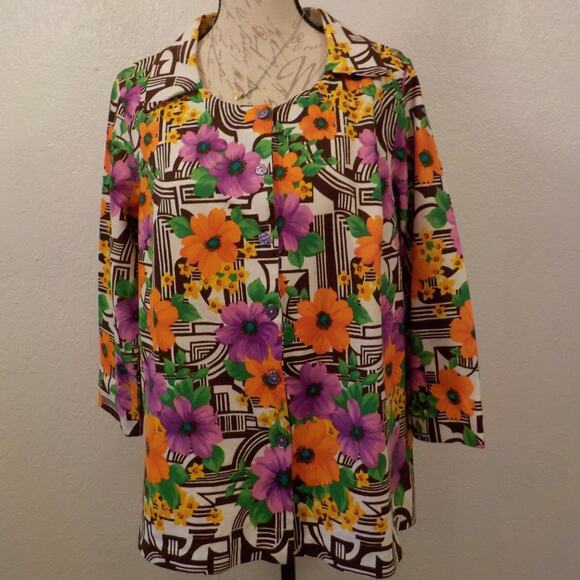 Vintage 80s Floral Blouse HANDMADE Women fits Medium / Large Boho Button Up - Picture 1 of 5